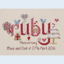 Load image into Gallery viewer, Ruby Anniversary Cross Stitch Kit