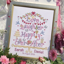 Load image into Gallery viewer, Love Laughter &amp; Happily Ever After Cross Stitch Kit