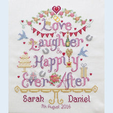 Load image into Gallery viewer, Love Laughter &amp; Happily Ever After Cross Stitch Kit