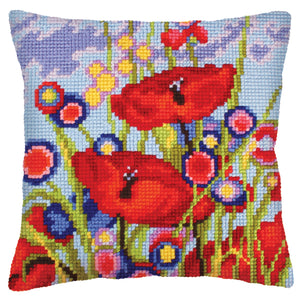 Red Poppies - Cross Stitch Cushion Front Kit