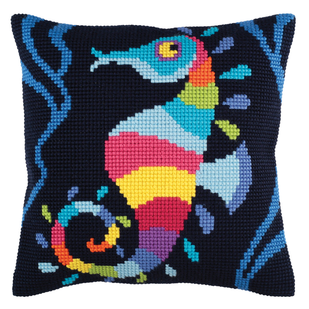 Sea Mosaic Seahorse Cross Stitch Cushion Front Kit