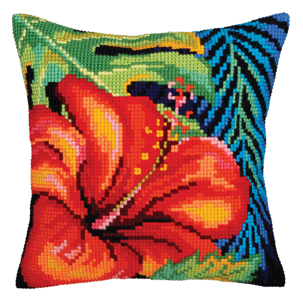 Hibiscus Flower Cross Stitch Cushion Front Kit