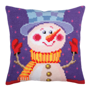 Cheerful Snowman - Cross Stitch Cushion Front Kit