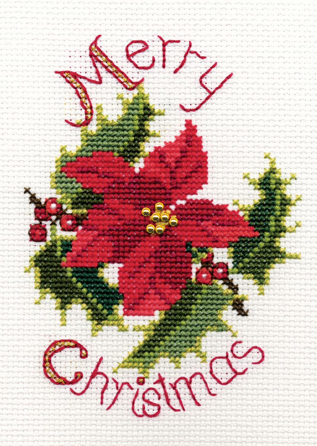 Poinsettia and Holly - Christmas Card Cross Stitch Kit