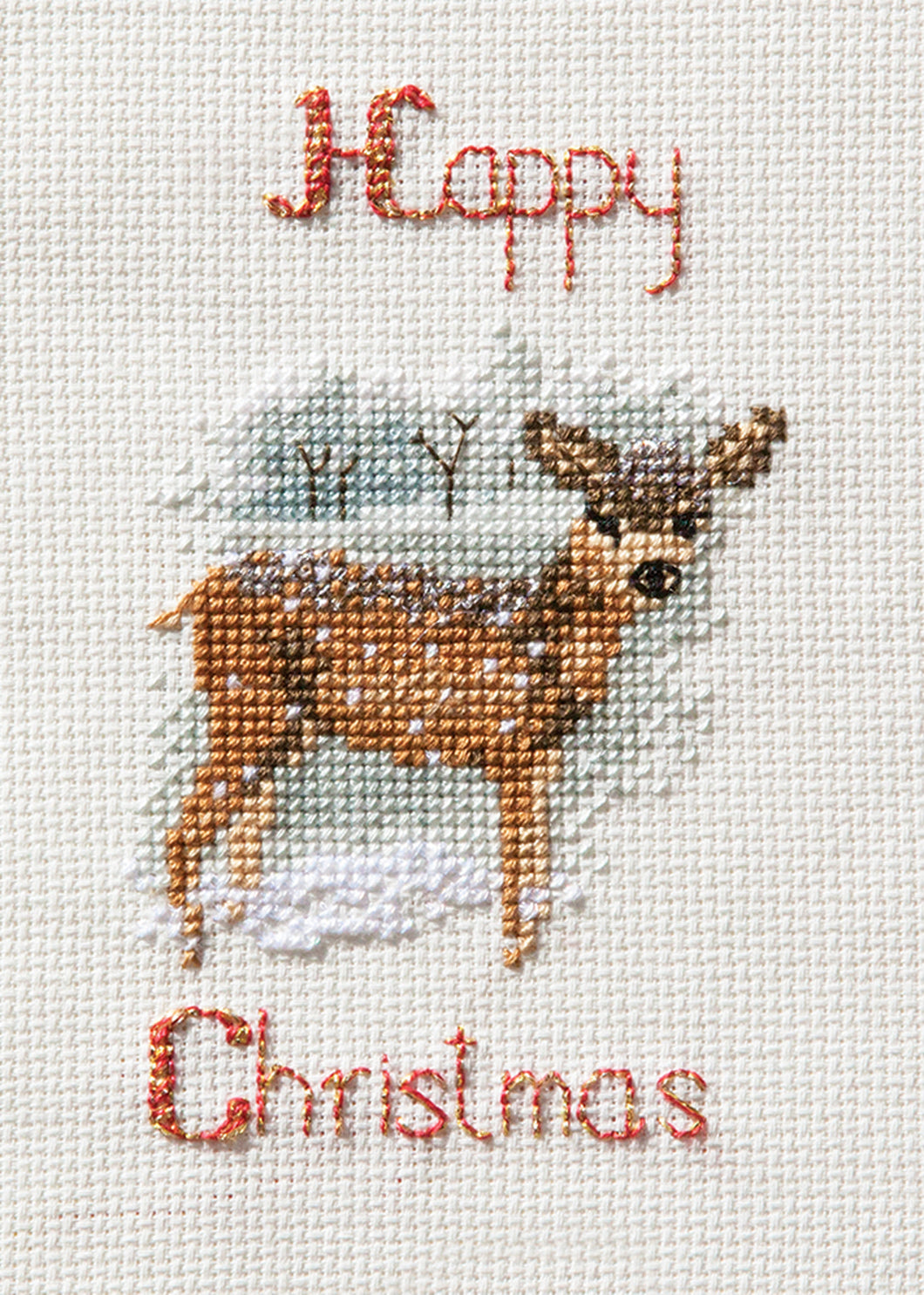 Deer in a Snowstorm - Christmas Card Cross Stitch Kit
