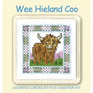 Wee Hieland Coo (Highland Cow) Coaster - Cross Stitch Coaster Kit