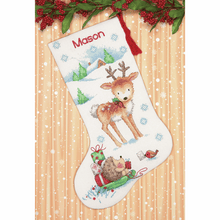 Load image into Gallery viewer, Reindeer and Hedgehog Stocking Cross Stitch Kit
