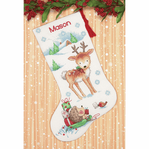 Reindeer and Hedgehog Stocking Cross Stitch Kit
