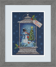 Load image into Gallery viewer, Snowman Lantern Cross Stitch Kit