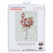 Load image into Gallery viewer, Floral Flamingo Cross Stitch Kit