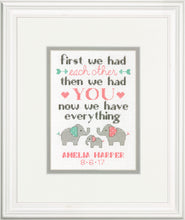 Load image into Gallery viewer, Elephant Family Birth Record Cross Stitch Kit