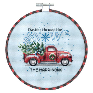 Holiday Family Truck Cross Stitch Kit with Hoop