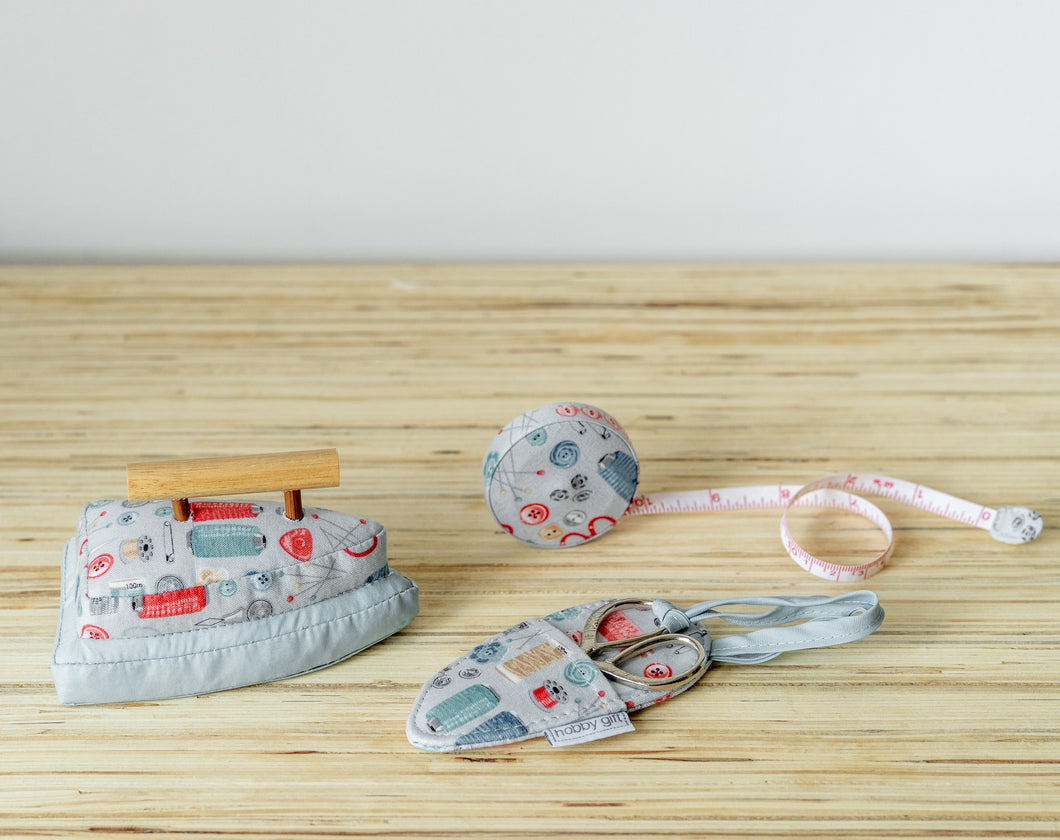 Iron Pin Cushion, Tape Measure and Scissors in Case - Stitch In Time - Matching Set