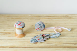 Pin Cushion, Tape Measure and Scissors in Case - Stitch In Time - Matching Set