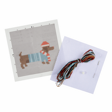 Load image into Gallery viewer, Festive Daschund Mini Cross Stitch Kit