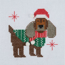 Load image into Gallery viewer, Festive Beagle Mini Cross Stitch Kit
