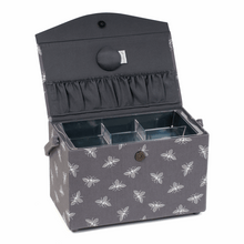 Load image into Gallery viewer, Sewing Box - Fold Over Lid - Grey Bees