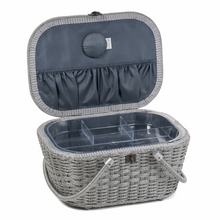 Load image into Gallery viewer, Sewing Box / Wicker Basket - Grey Bees