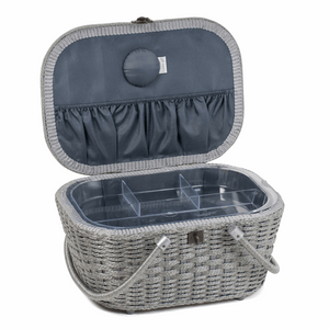 Sewing Box / Wicker Basket - Grey Bees