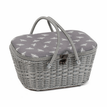 Load image into Gallery viewer, Sewing Box / Wicker Basket - Grey Bees