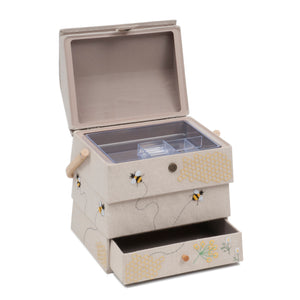 Large Sewing Box / Basket with Drawer Plus Pin Cushion - Beehive/Bee