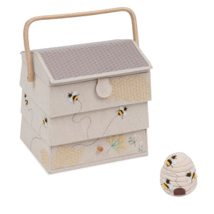 Large Sewing Box / Basket with Drawer Plus Pin Cushion - Beehive/Bee