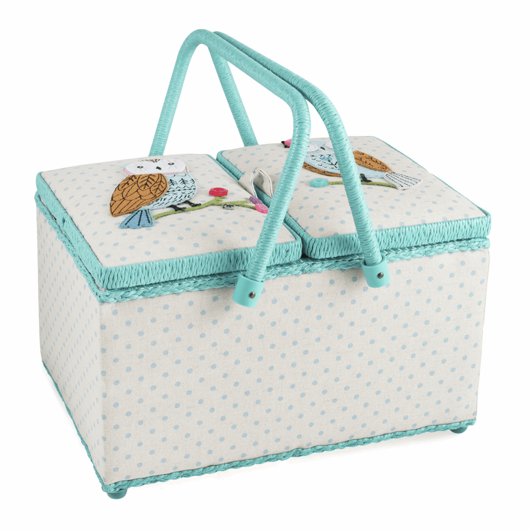 Appliqué Owl Large Twin Lid Sewing Box