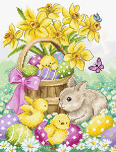 Load image into Gallery viewer, Easter Rabbit &amp; Chicks Cross Stitch Kit