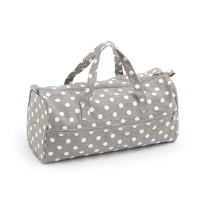 Knitting Bag (Fabric Handles) - Grey Linen Polka Dot