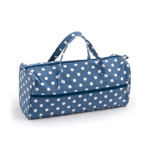 Knitting Bag (Fabric Handles) - Denim Polka Dot