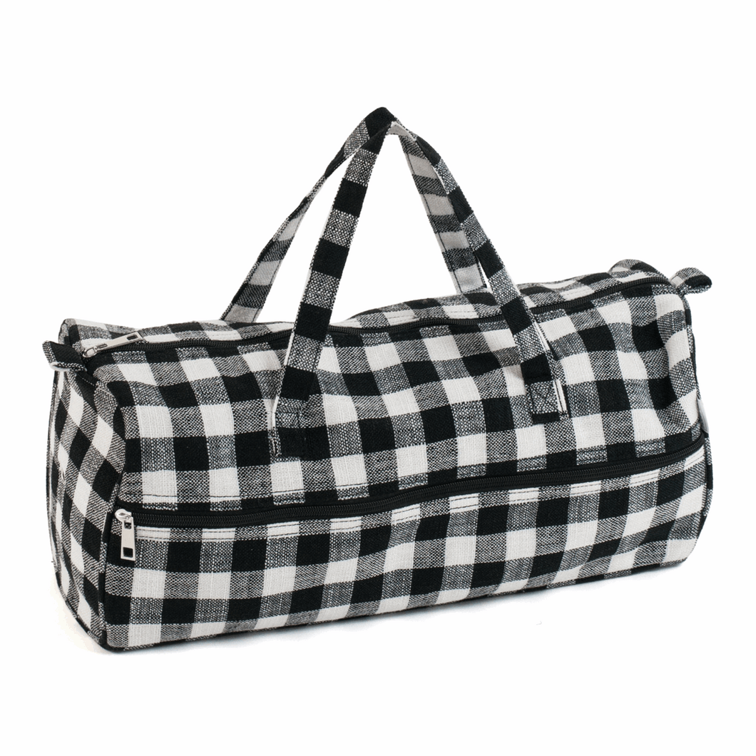 Knitting Bag (Fabric Handles) - Gingham Monochrome