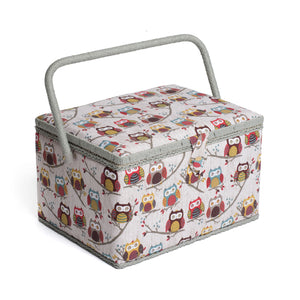 Large Sewing Box / Basket and Pin Cushion - Hoot Owl