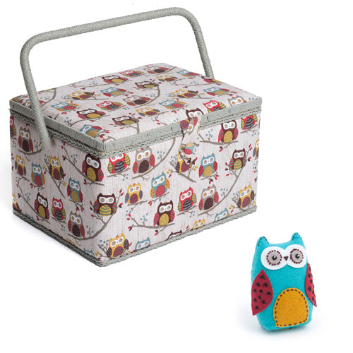 Large Sewing Box / Basket and Pin Cushion - Hoot Owl
