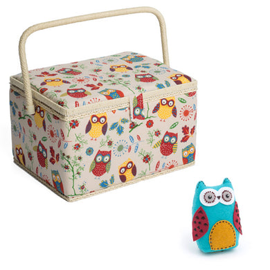 Large Sewing Box / Basket and Pin Cushion - Owl