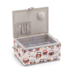Medium Sewing Box / Basket and Pin Cushion - Hoot Owl