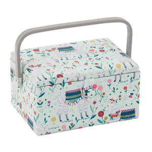 Medium Sewing Box / Basket and Pin Cushion - Llama / Alpaca