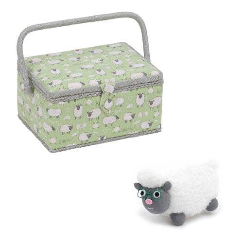 Medium Sewing Box / Basket and Pin Cushion - Sheep