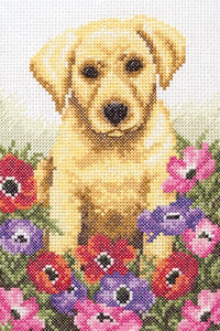 Puppy with Flowers Cross Stitch Kit