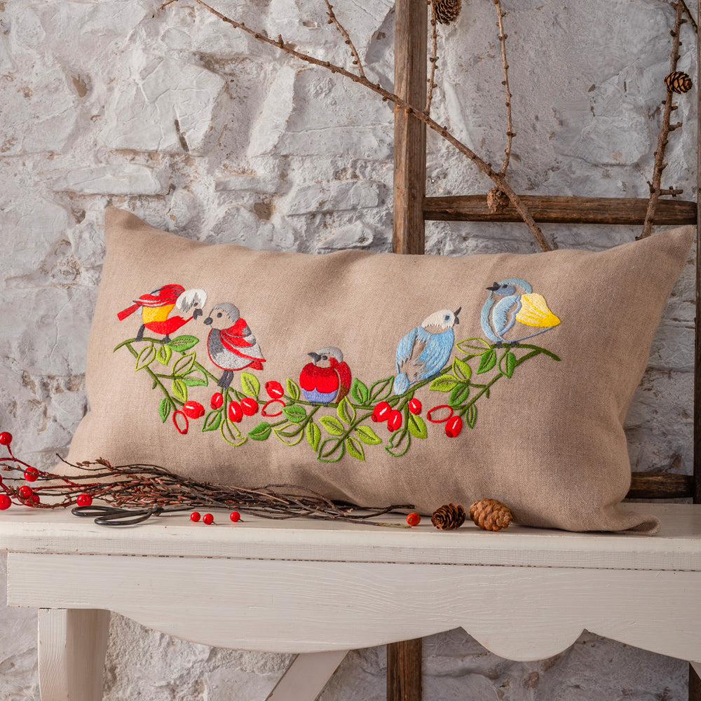 Vintage Birds Embroidery Long Cushion Kit