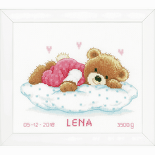 Load image into Gallery viewer, Snoozing Teddy Bear Cross Stitch Kit