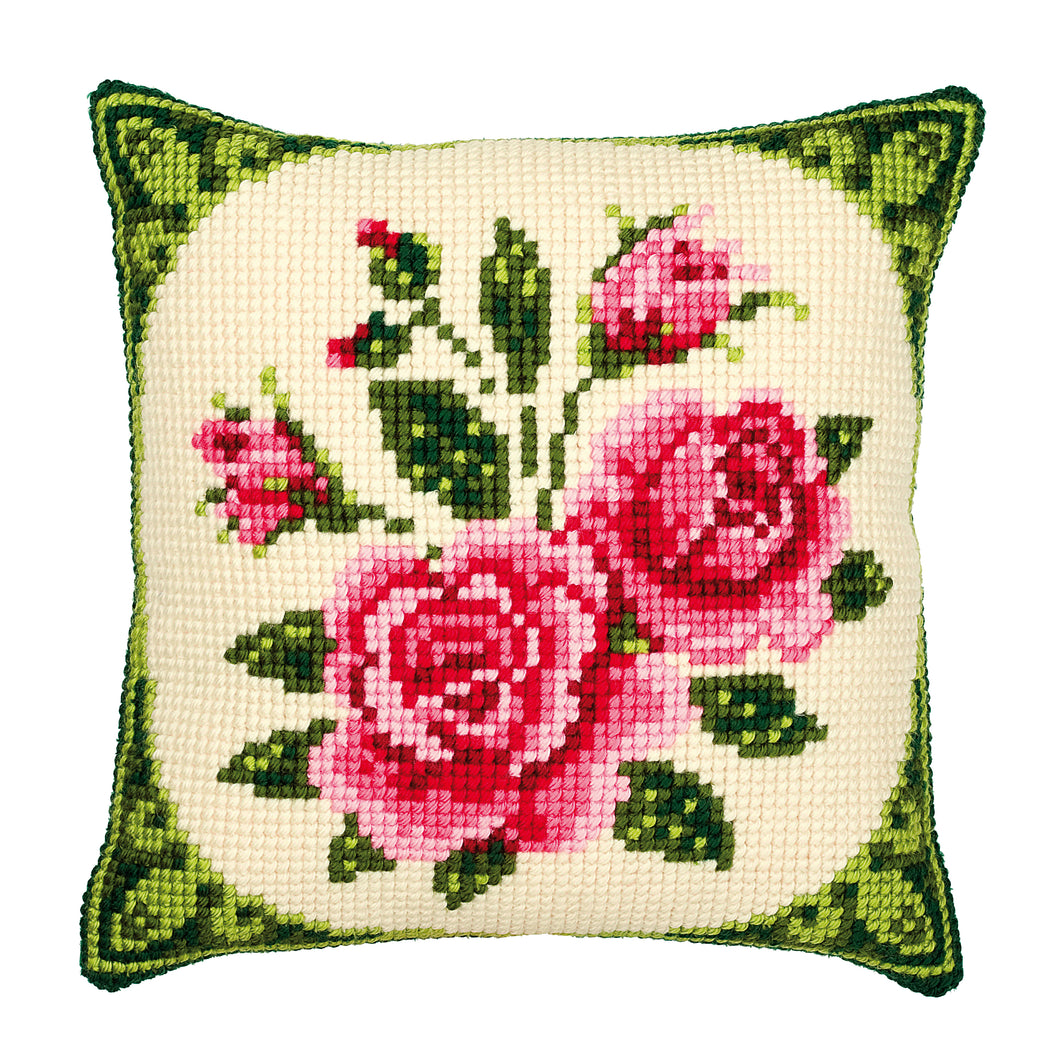 Pink Roses Cross Stitch Cushion Front Kit