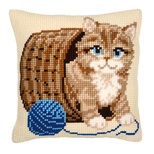 Kitten and Wool Cross Stitch Cushion Front Kit
