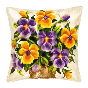 Yellow and Purple Pansies Cross Stitch Cushion Front Kit
