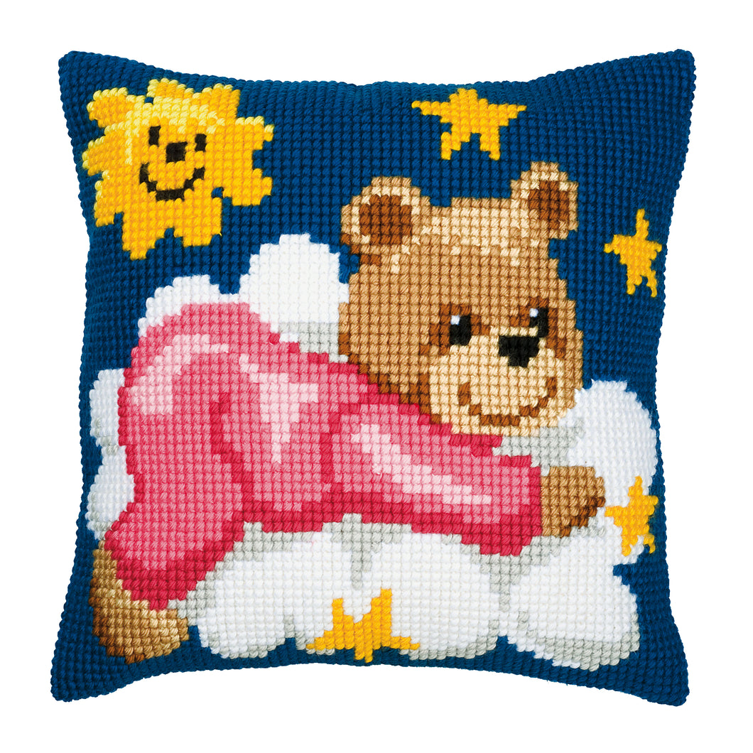 Pink Teddy Cross Stitch Cushion Front Kit