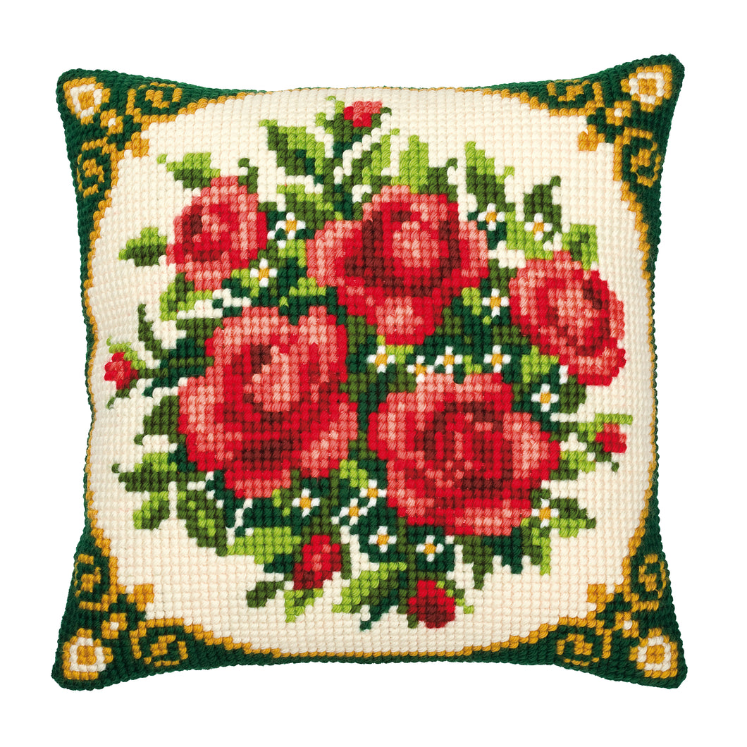 Pale Red Roses Cross Stitch Cushion Front Kit