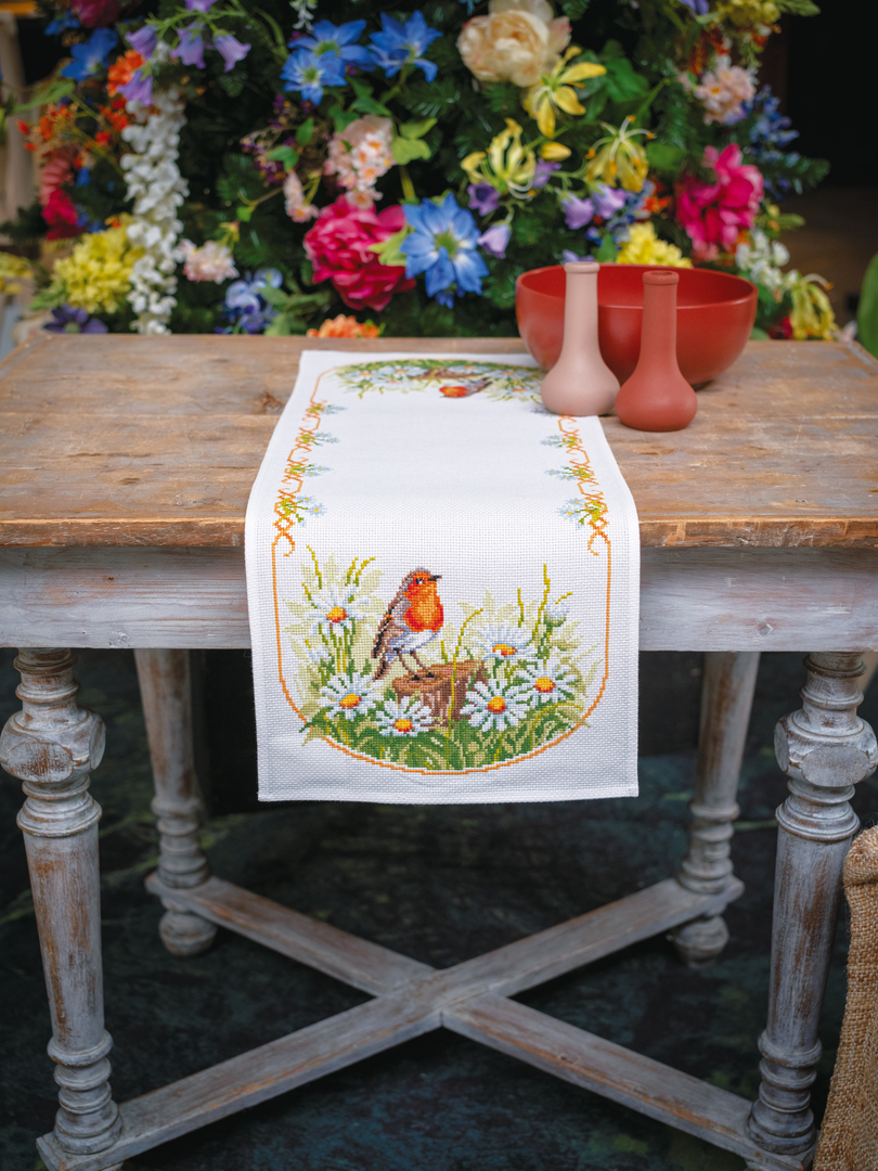 Daisies and Robin Table Runner Cross Stitch Kit