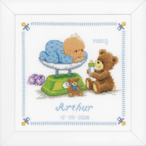 Baby & Bear Birth Record Cross Stitch Kit