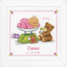 Load image into Gallery viewer, Baby &amp; Bear Birth Record Cross Stitch Kit