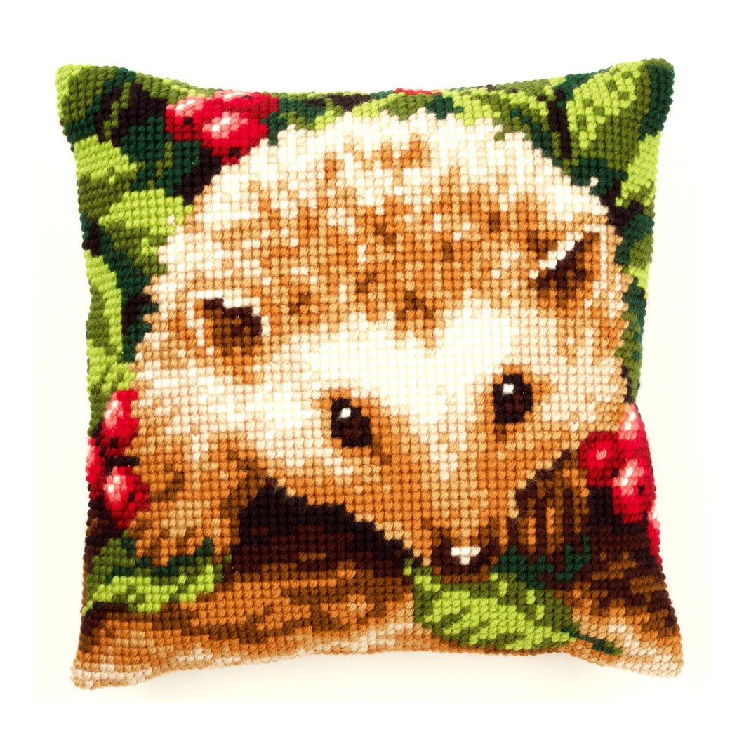 Hedgehog With Berries Cross Stitch Cushion Front Kit