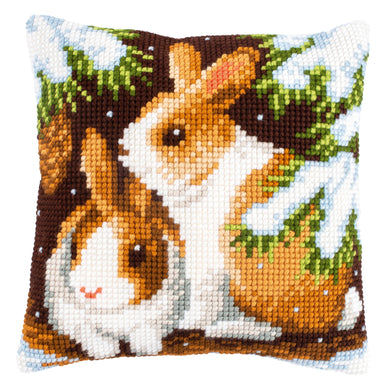 Rabbits in Snow Cross Stitch Cushion Front Kit